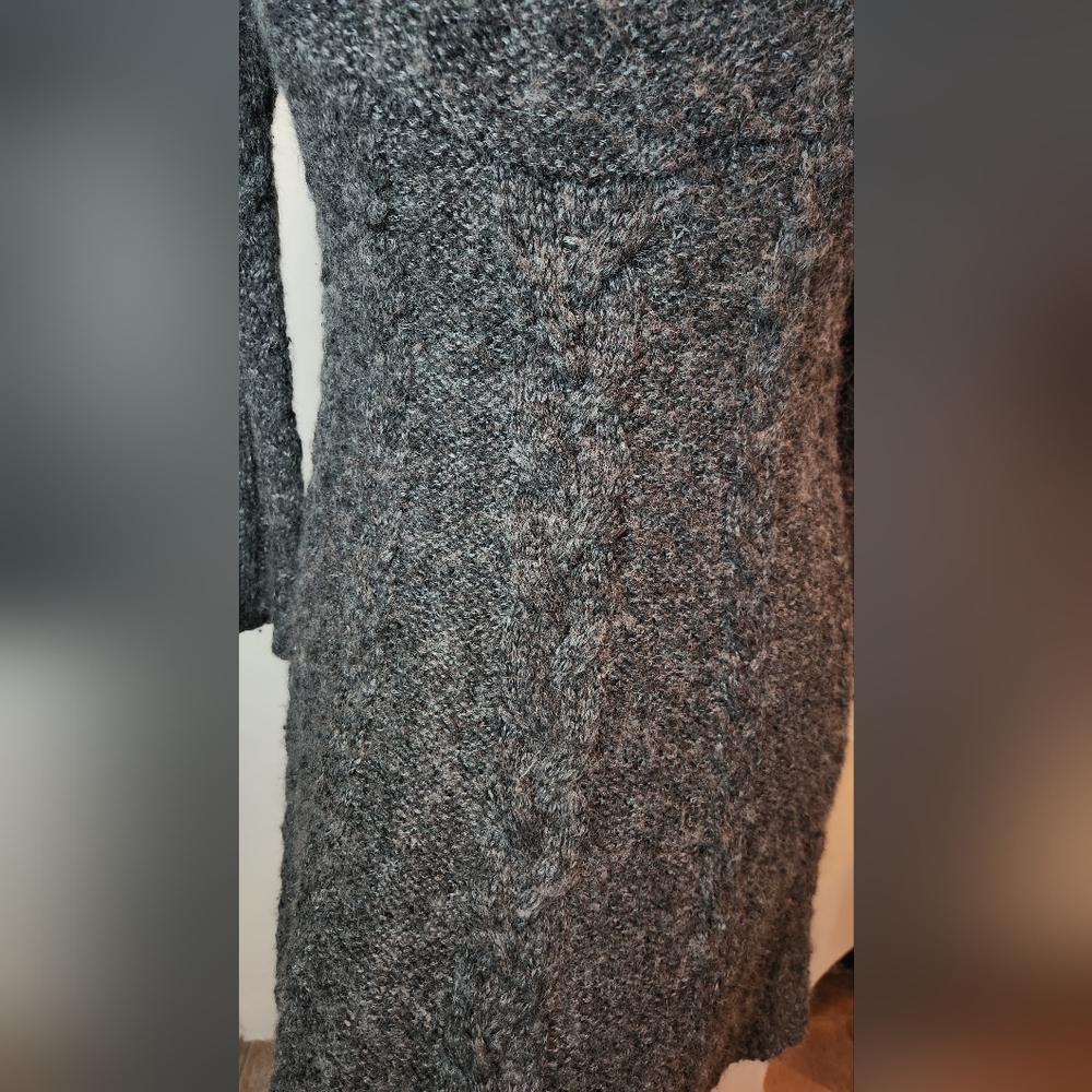 Free People Wool Chunky Cable Knit Gray Bell Sleeve Winter Mini Dress | Small - Picture 6 of 9